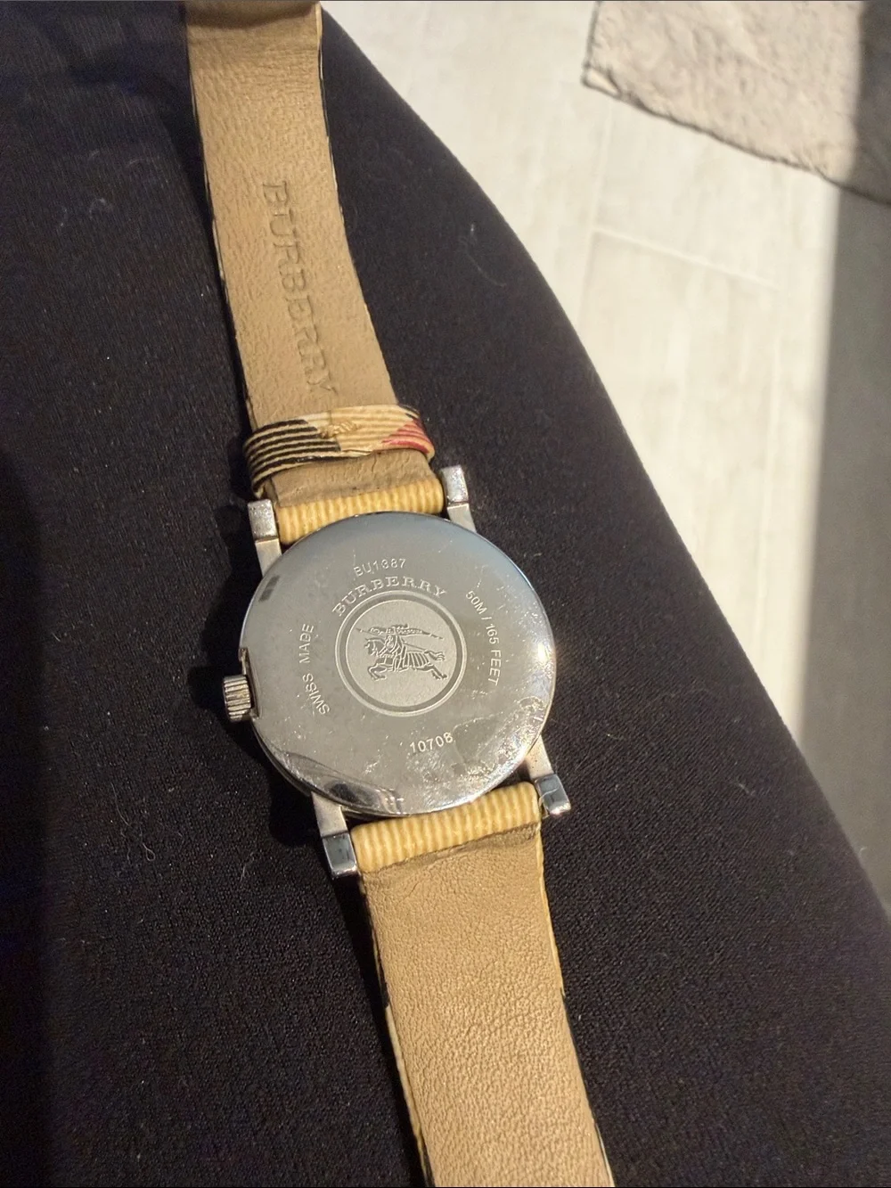 Burberry Beige Plaid Strap Watch with Silver Case